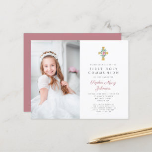 Papier Budget Photo Pink Floral Cross Première communion