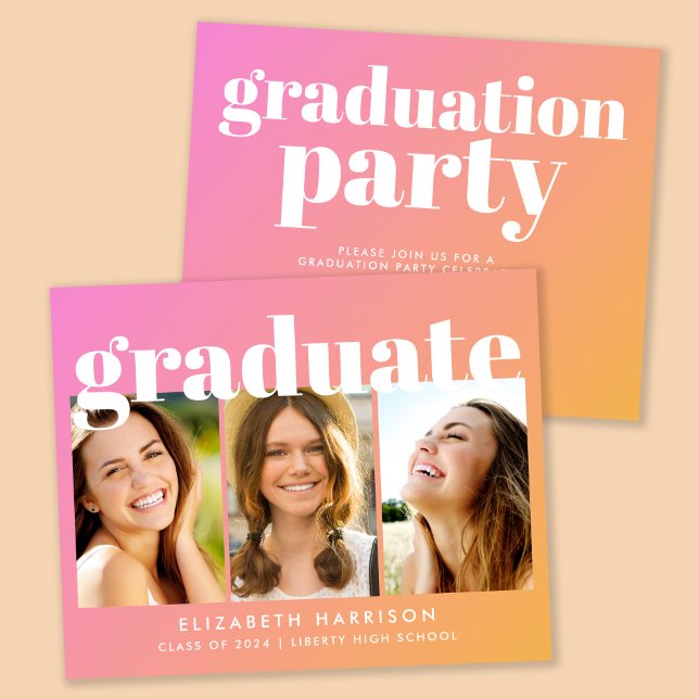 Papier Budget Photo Pink Graduation Party Invitation (Créateur téléchargé)