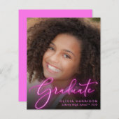 Papier Budget Photo Pink Neon Graduation Faire-part (Devant / Derrière)