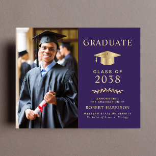 Papier Budget Photo Purple Gold Graduation Faire-part