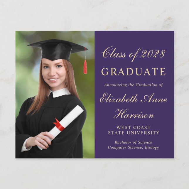Papier Budget Photo Purple Graduation Party Invitation (Devant)