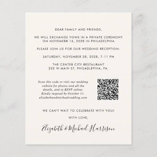 Papier Budget Photo QR Code Mariage Réception Invitation (Dos)