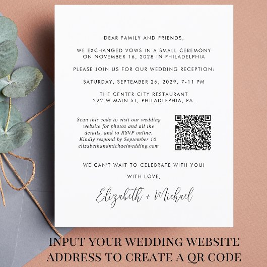 Papier Budget Photo QR Code Mariage Réception Invitation