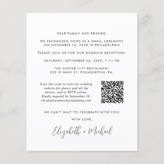 Papier Budget Photo QR Code Mariage Réception Invitation (Dos)