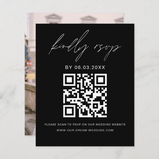 Papier Budget Photo QR Code RSVP Minimaliste Mariage (Devant / Derrière)