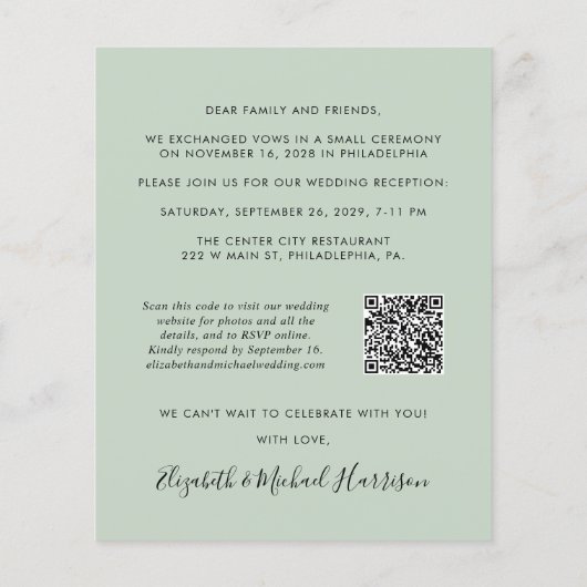 Papier Budget Photo QR Code Sage Mariage Invitation de ré (Dos)