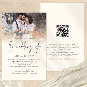 Papier Budget Photo QR Code Script Cream Wedding Invitati