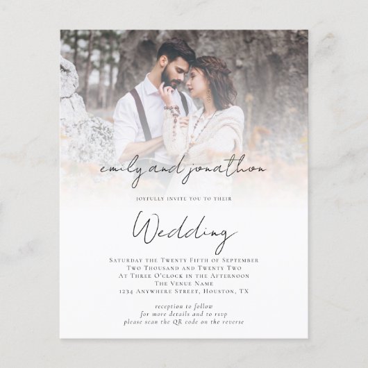 Papier Budget Photo QR Code Script Invitation de mariage  (Devant)