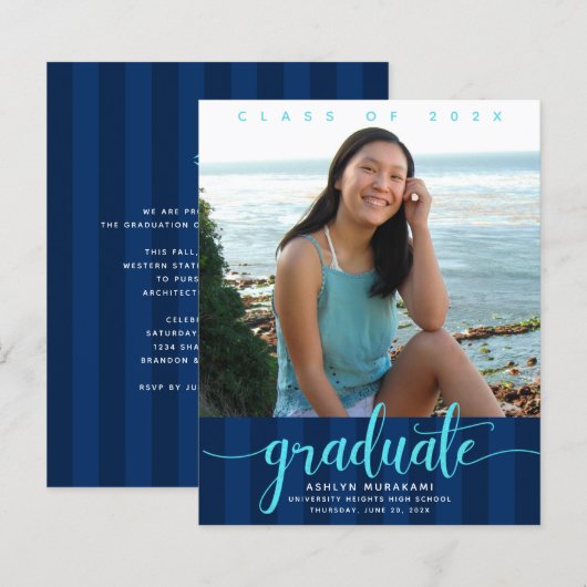 Papier Budget photo rayures de marine invitation de gradu (Devant / Derrière)