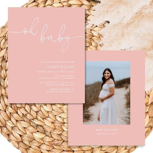 Papier Budget Photo rose bébé fille douche Invitation