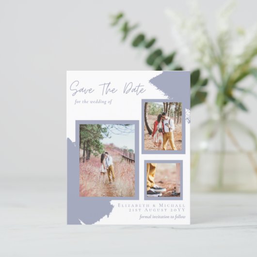 Papier BUDGET Photo SAVE the DATE Fiançailles Bleu Poussi (Debout devant)