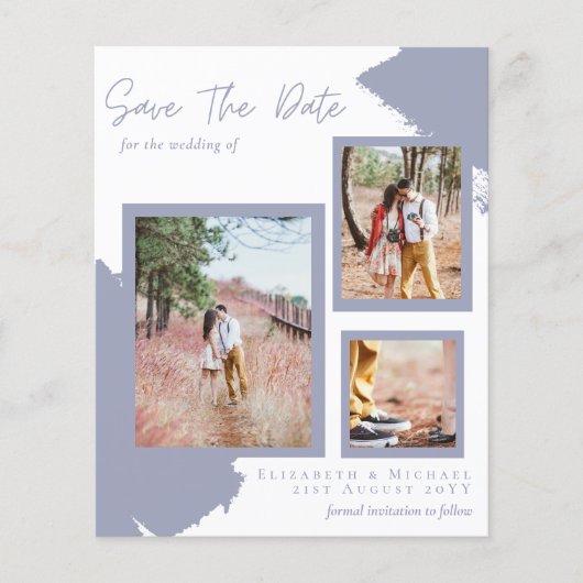 Papier BUDGET Photo SAVE the DATE Fiançailles Bleu Poussi (Devant)