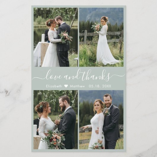 Papier Budget Photo Script Vert Sauge Mariage Merci (Devant)