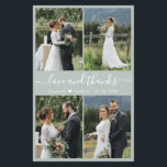 Papier Budget Photo Script Vert Sauge Mariage Merci<br><div class="desc">Élégante carte de remerciement de mariage personnalisée avec collage de 4 photos, lettrage à la main, vert sauge et blanc, minimaliste, abordable et à petit budget sur papier mince. ***VEUILLEZ NOTER, DÉFILEZ VERS LE BAS POUR PLUS D'INFOS !*** Modèle de carte de remerciement de mariage élégant avec quatre (4) photos...</div>