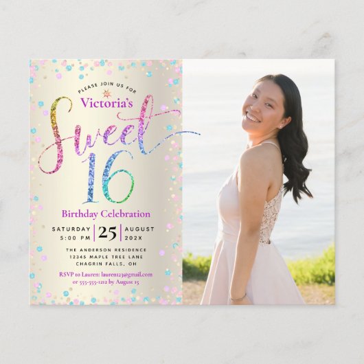 Papier Budget Photo Sweet 16 Rainbow Parties scintillant (Devant)