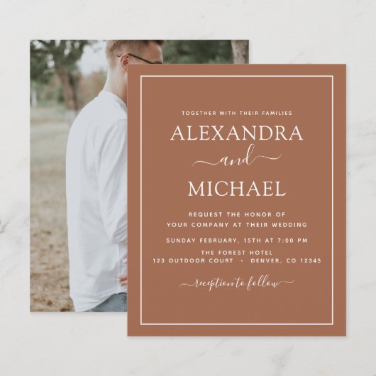 Papier Budget Photo Terracotta Boho Mariage Simple (Devant / Derrière)