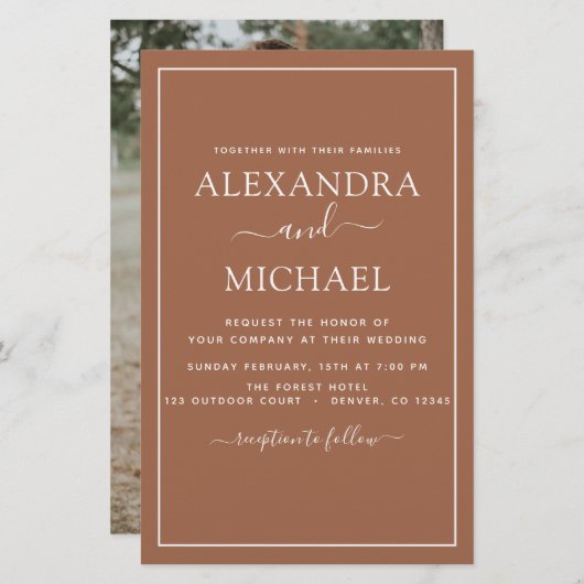 Papier Budget Photo Terracotta Boho Mariage Simple (Devant / Derrière)