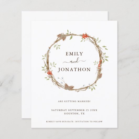 Papier Budget Pine Berries Festive Mariage Enregistrer La (Devant / Derrière)