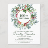 Papier Budget Pine Holly Berry Invitation 100e anniversai (Devant)