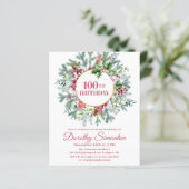 Papier Budget Pine Holly Berry Invitation 100e anniversai (Debout devant)