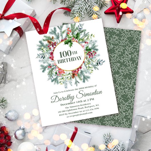 Papier Budget Pine Holly Berry Invitation 100e anniversai
