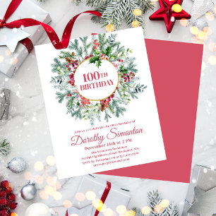 Papier Budget Pine Holly Berry Invitation 100e anniversai