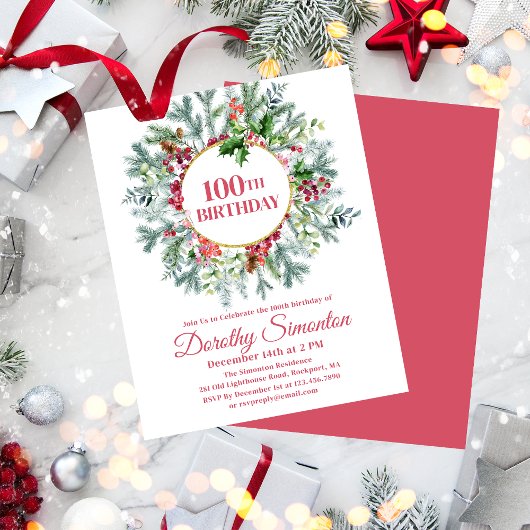 Papier Budget Pine Holly Berry Invitation 100e anniversai