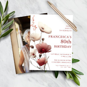 Papier Budget Pink and White Poppy 80e anniversaire Invit