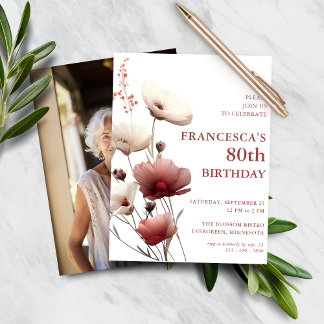 Papier Budget Pink and White Poppy 80e anniversaire Invit