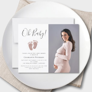 Papier Budget Pink Baby Feet Baby shower photo Invitation