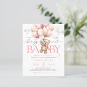 Papier Budget Pink Bear Balloon Baby Girl Douche Invitati (Debout devant)
