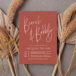 Papier Budget Pink & Boho Rust Bridal Brunch & Bubbly<br><div class="desc">Un design simple et moderne avec "Brunch & Bubbly" en écriture manuscrite avec le nom de la future mariée ci-dessous dans des chapiteaux chics à visage ouvert. La date de célébration apparaît à gauche dans une mise en page empilée avec les informations sur le lieu, l'adresse et le rsvp à...</div>