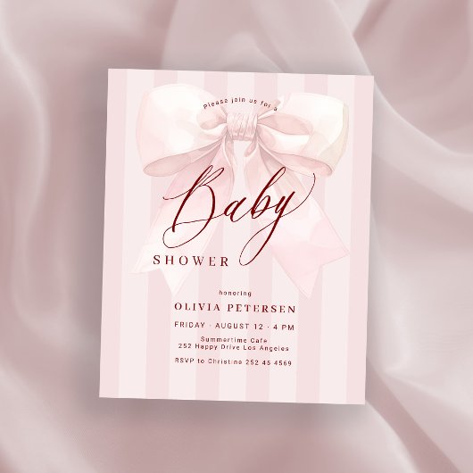 Papier Budget pink bow girl baby shower invitation