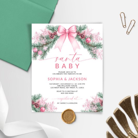 Papier Budget Pink Bow Noël Père Noël Baby shower Invitat