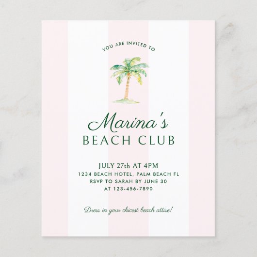 Papier BUDGET Pink Cabana Stripe Beach Club Anniversaire (Devant)