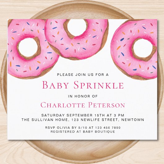 Papier Budget Pink Donuts Girl Baby Sprinkle Invitation