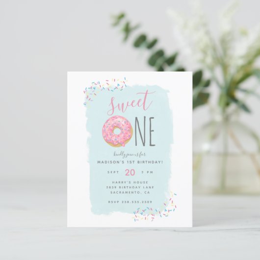 Papier Budget Pink Doughnut Parsemer Doux 1er anniversair (Debout devant)