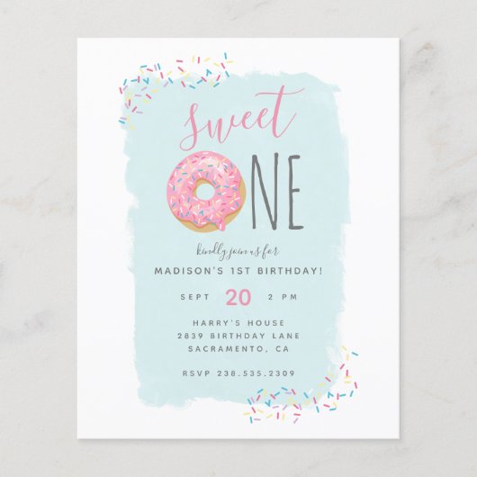 Papier Budget Pink Doughnut Parsemer Doux 1er anniversair (Devant)