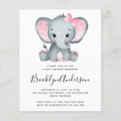 Papier BUDGET Pink Elephant Baby shower Invitation (Devant)