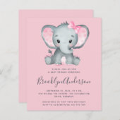 Papier BUDGET Pink Elephant Baby shower Invitation (Devant / Derrière)