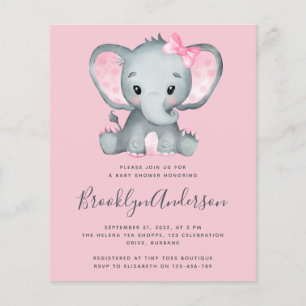 Papier BUDGET Pink Elephant Baby shower Invitation