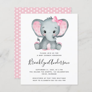 Papier BUDGET Pink Elephant Baby shower Invitation