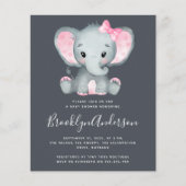 Papier BUDGET Pink Elephant Baby shower Invitation (Devant)