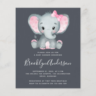 Papier BUDGET Pink Elephant Baby shower Invitation