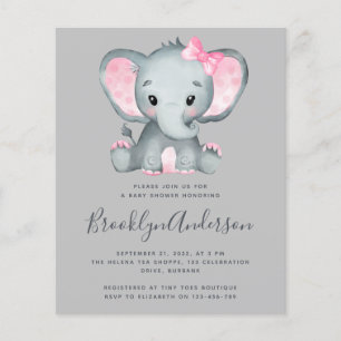 Papier BUDGET Pink Elephant Baby shower Invitation