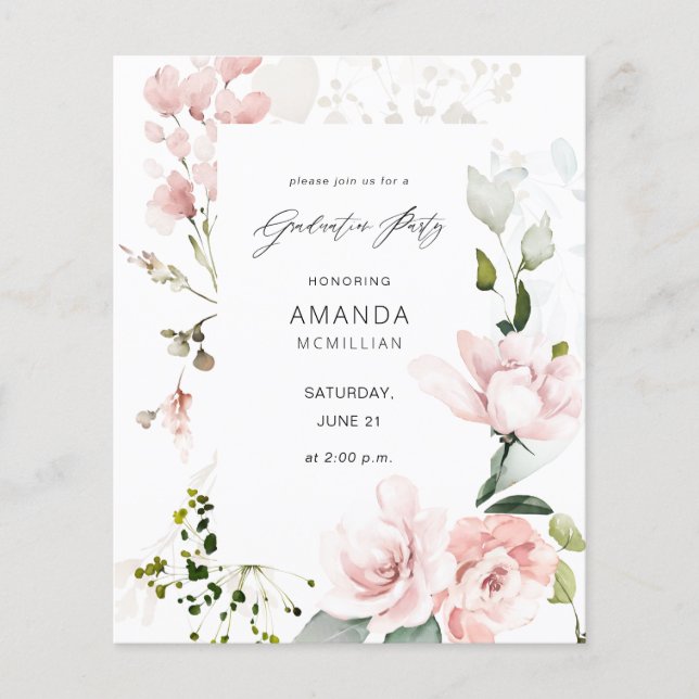 Papier Budget Pink & Eucalyptus Floral Graduation Party (Devant)