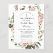 Papier Budget Pink Floral Cross Christening Invitation (Devant)