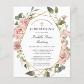 Papier Budget Pink Floral Cross Christening Invitation (Devant)