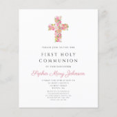 Papier Budget Pink Floral Cross Religion Première Communi (Devant)