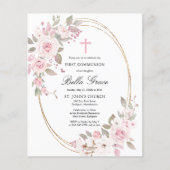 Papier Budget Pink Floral First Holy Communion Invitation (Devant)